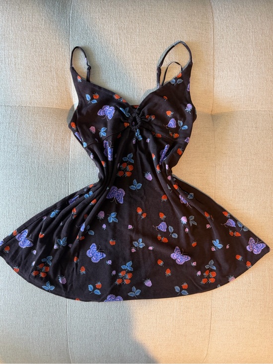 Urban Outfitters Dresses & Skirts - Urban Outfitters Black Mini Dress with Purple Butterflies & Red Berries